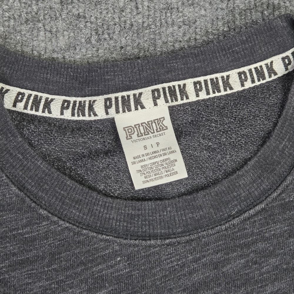 PINK Sweatshirt Women Small Campus Varsity Pullover Gray Neon Mesh Logo Graphic - Picture 7 of 11